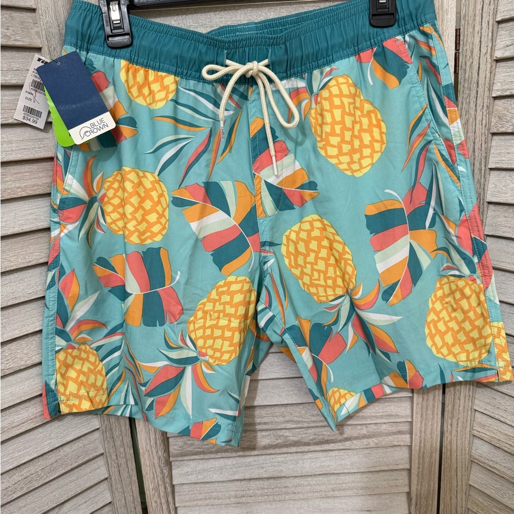 Blue and Yellow Pineapple Swim Trunks